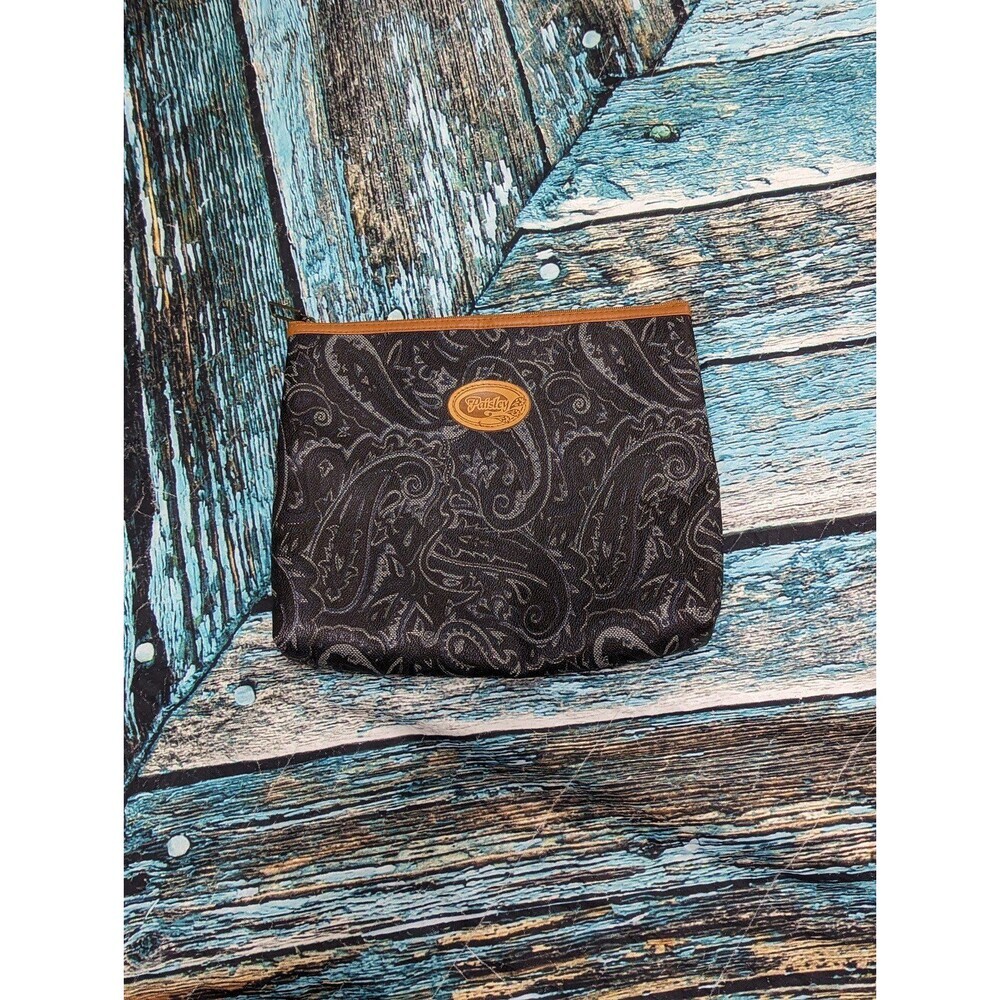 Vintage Paisley Black w Blue Details‎ Makeup Bag Clutch Purse